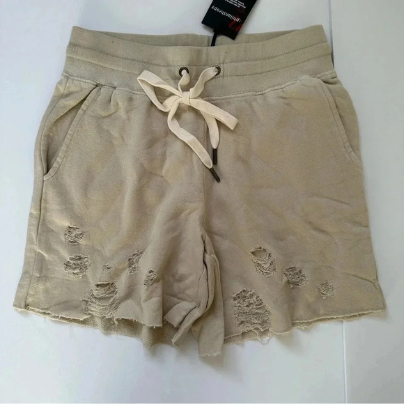 n:Philanthropy Coco Beige Distressed Sweat Shorts Women's Size XS - New - Picture 1 of 6